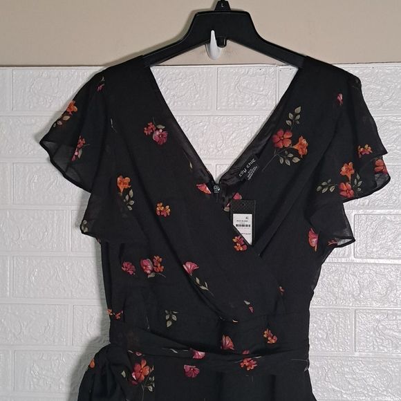 CITY CHIC Bloom Floral Wrap Maxi Dress in Black - Picture 7 of 12